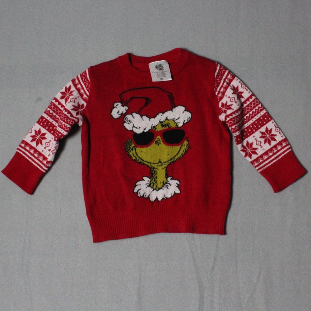 The Grinch Christmas Sweater | Size 12M | Boys Red Holiday Knit